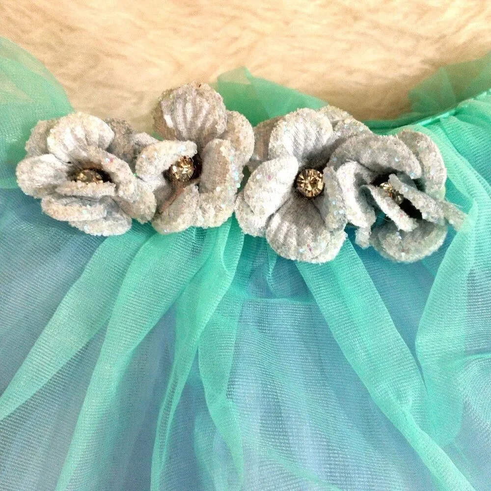 Weissman Little Girls Size XS 3 Tier Tutu Dance Dress Up Blue Green Gray Ruffle